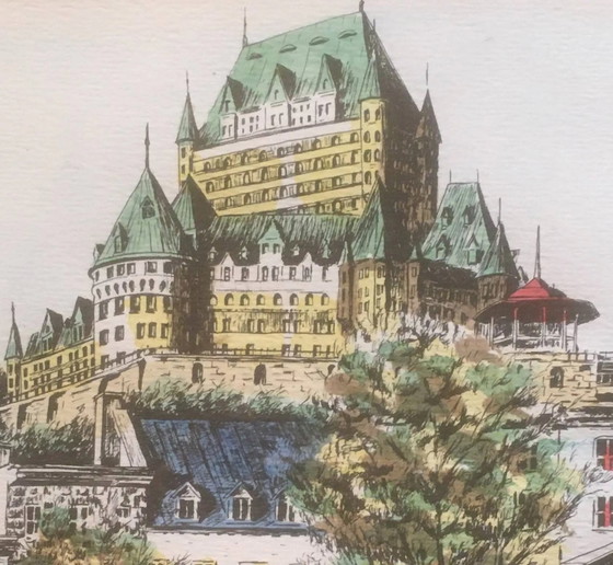 Château de Frontenac encadré, Lithographie de Québec – Décorations murales, Paper, Vintage (photo 4 of 6)