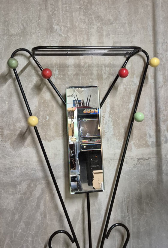 Vintage Coat Rack Attributed to Roger Feraud, Black Metal with Coloured Spheres, 1970s, 22 x 82 x 180 cm (photo 4 of 7)