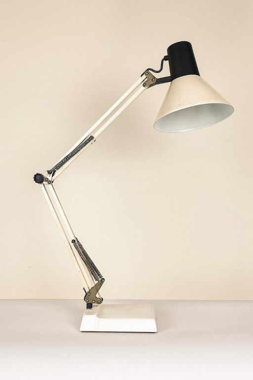 Vintage Massive Gelenk-Lampe im Pixar-Stil - weiß und schwarz