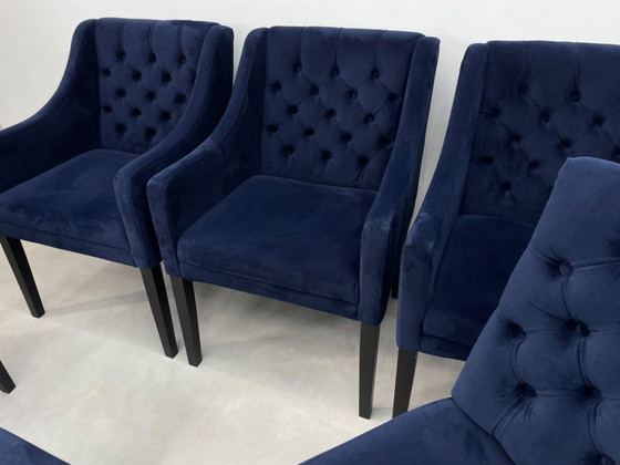 Image 1 of Set of 6 Goossens dining chairs blue velvet (model Pearl)