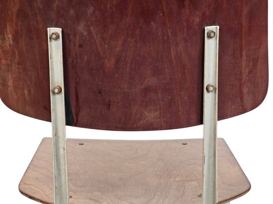 Image 1 of Galvanitas – S16 – Industrieller Schulstuhl, Zementgrau (RAL7033) / braune Rückenlehne und Sitzfläche – 60er Jahre