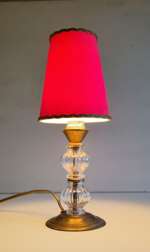 Vintage tafellamp van messing en glas - jaren 50