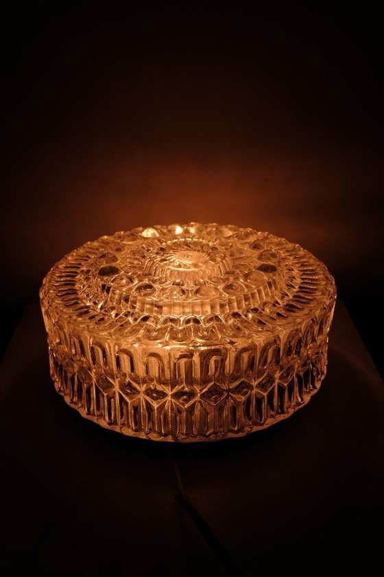 Image 1 of Vintage plafondlamp rond bubbelglas, jaren 70