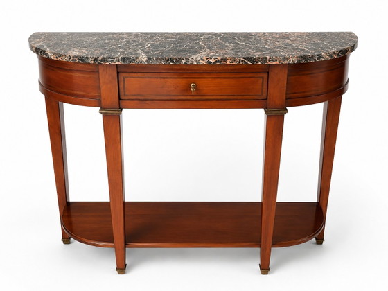 Console Demi-Lune Style Directoire/Louis XVI Revival en Bois Merisier et Marbre Veiné, 110 cm – Wood, Marble (photo 2 of 8)