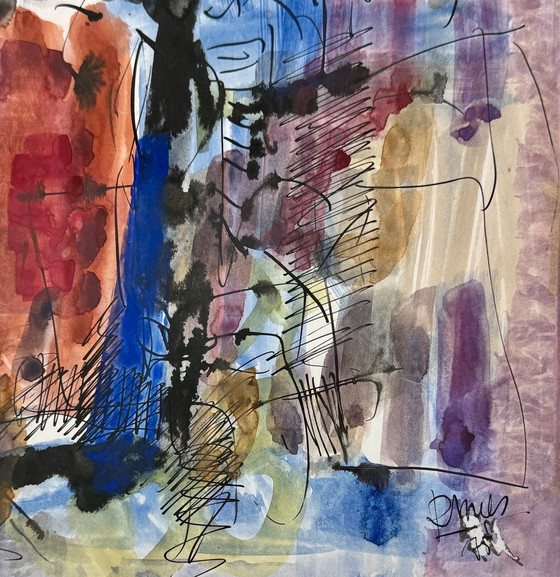 Image 1 of Prachtig abstract schilderij uit 1975 - René Mels, groot Belgisch kunstenaar - Ingelijst