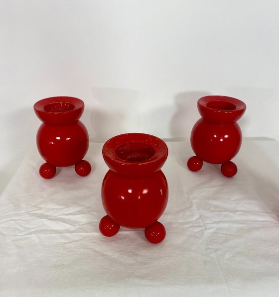 Image 1 of Set aus 4 schwedischen Holzkerzenständern – 1950er Jahre