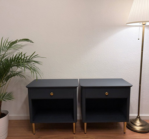 2 élégantes tables de chevet en bois massif - gris anthracite