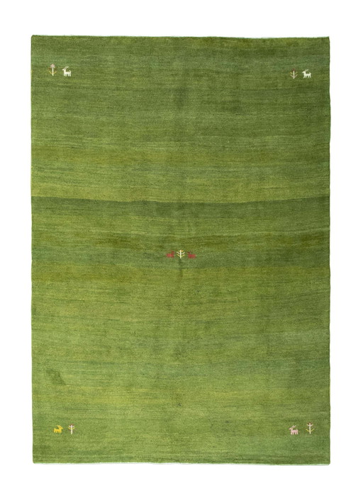 Hand-knotted Gabbeh Loribaft rug - 245 x 170 cm - Natural green with fine nomadic motifs