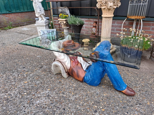 Unique coffee table reclining cowboy 120x60cm and 45cm high.