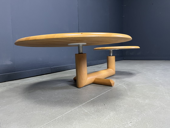Image 1 of Table basse à deux niveaux en bois à plateau pivotant par Roche Bobois, années 1980