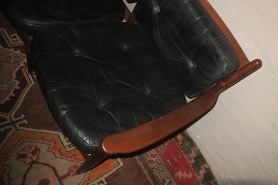 Image 1 of Divano Cadett a 3 posti in teak e pelle con cinghie di cuoio di Eric Merthen, 1960