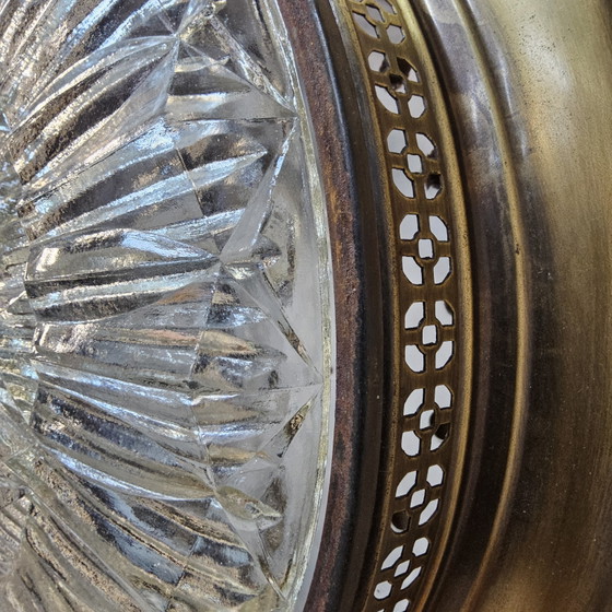 Image 1 of Vintage Ceiling Lamp with Cut Glass and Brass Rim (40cm)