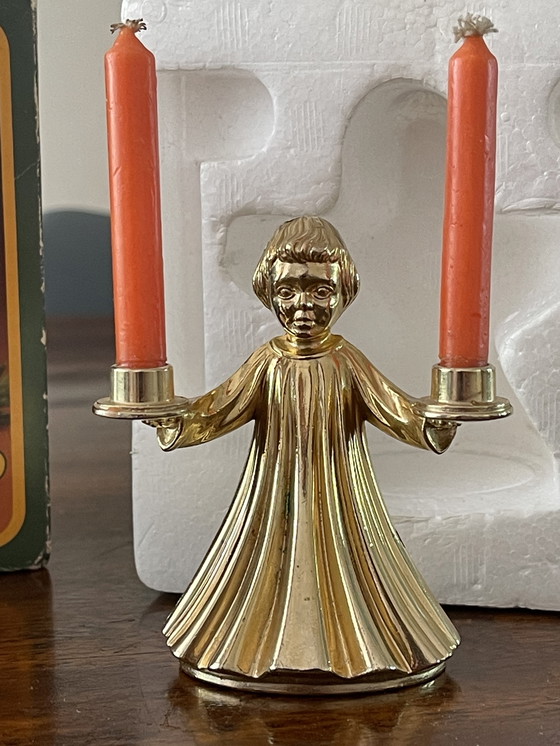 Image 1 of Kleiner Engel Kerzenständer vergoldet Gold