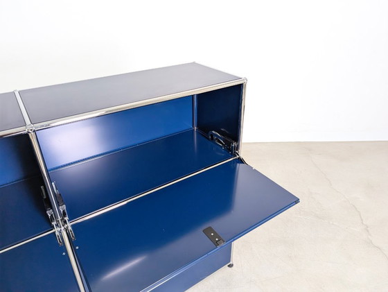 Image 1 of Original USM Haller sideboard, steel blue, 3x3; Fritz Haller chest of drawers