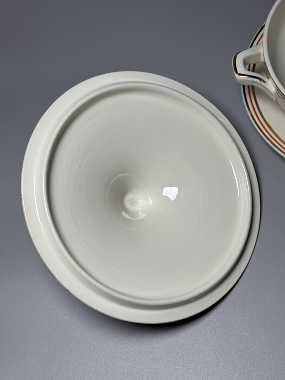 Image 1 of Zuppiera Art Déco vintage con sottopiatto – Boch Frères, Belgio, anni '40