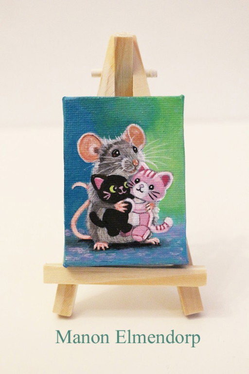 Unique Hand-Painted Little Mouse Painting, Signed
