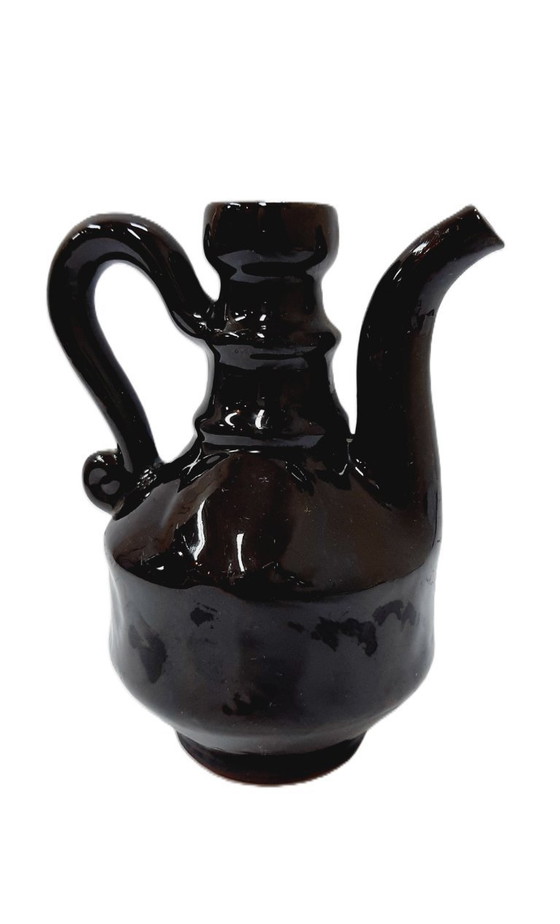 Image 1 of Vintage dark brown glazed ceramic jug