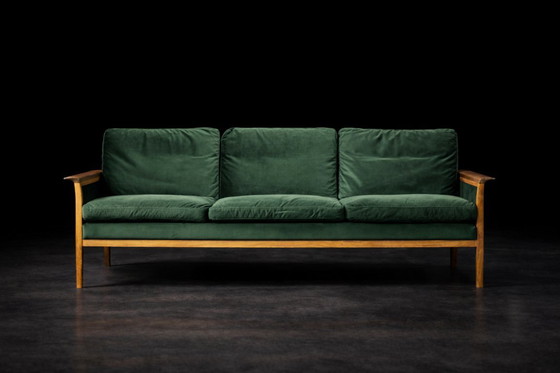 Image 1 of Divano e sedia vintage in palissandro norvegese e velluto verde bottiglia di Knut Sæter per Vatne Møbler, anni '60, set di 2