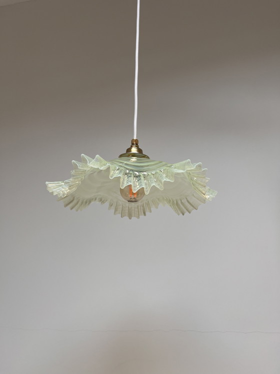 Image 1 of Sfeervolle, lichtgroene vintage hanglamp, vermoedelijk Frans