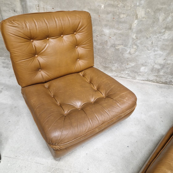 Image 1 of Elementen bank 2 fauteuils jaren 60 leren tweezitsbank 