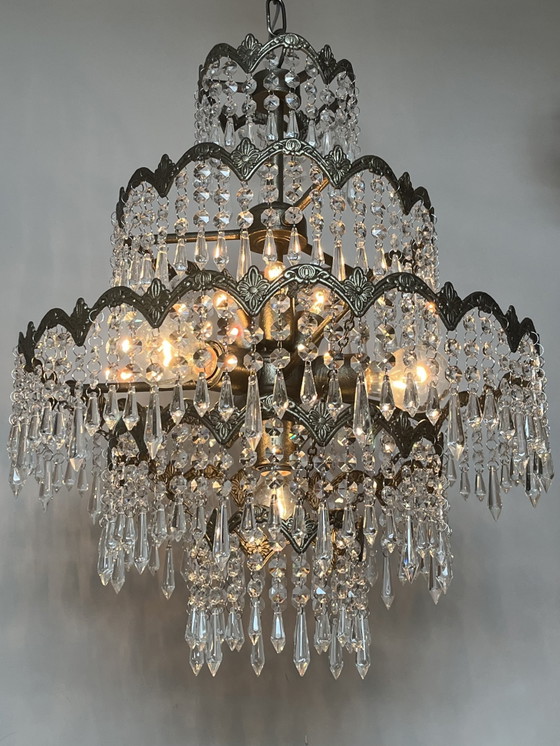 Image 1 of Vintage kristallen art nouveau stijl kroonluchter hanglamp 
