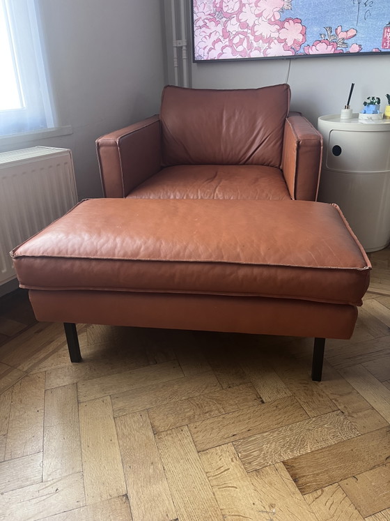 Image 1 of Tommy M Buster 3+1+hocker cuir sauvage tabac