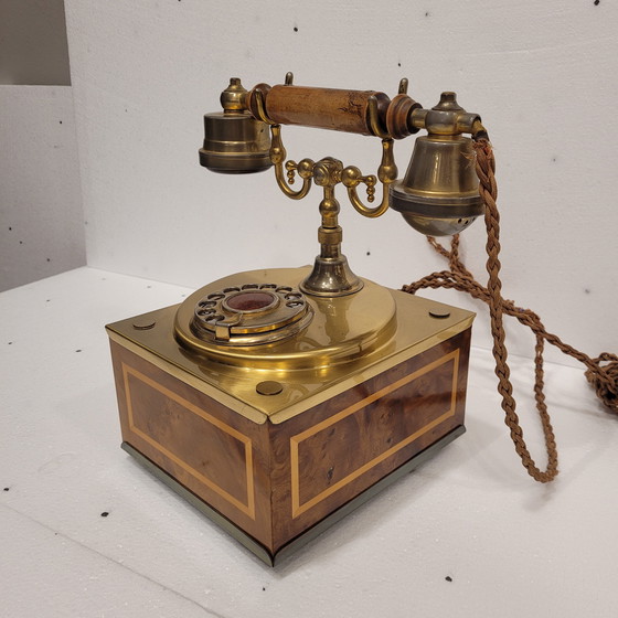 Image 1 of Draaitelefoon, inlegwerk en verguld brons, jaren 70 - Italië