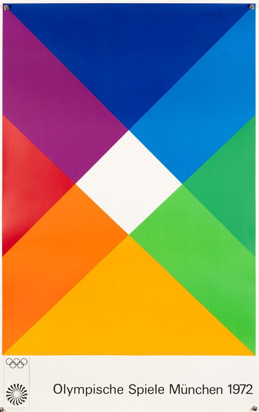 Olympia 1972 – Originele Vintage Zeefdruk Poster van Max Bill – Mid-Century Modern – 102x64 cm