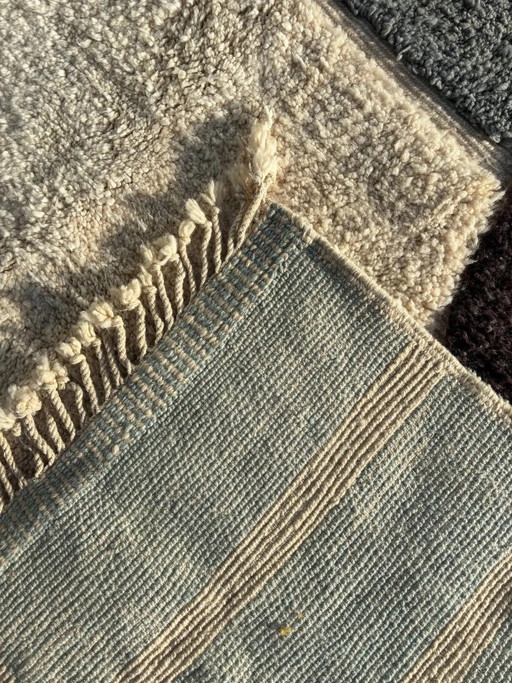 Moroccan Modern Rug 200x300 cm – Handmade Wool Berber Rug – White Textured Geometric Design – Modern Minimal Area Rug