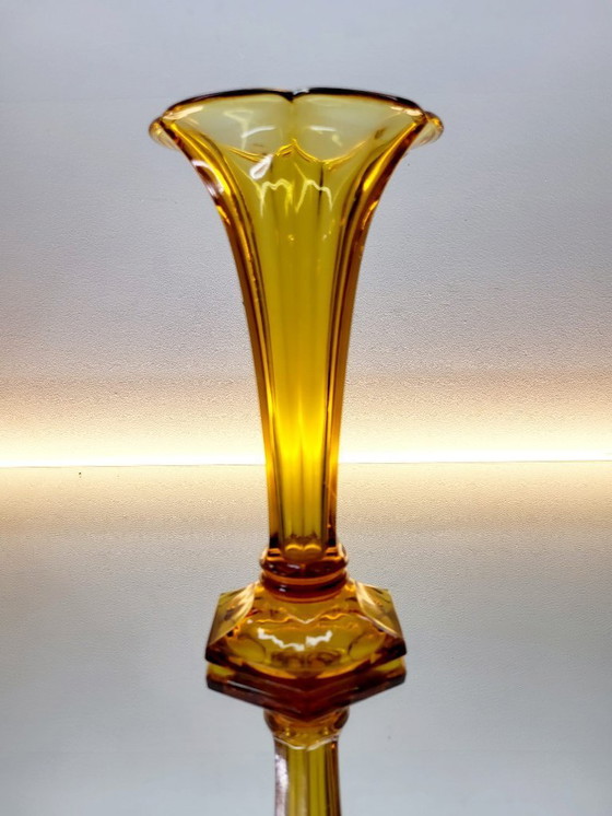 Image 1 of Val Saint Lambert Art deco Vase, Luxval Serie Modell Américain M, bernsteinfarben, Belgien