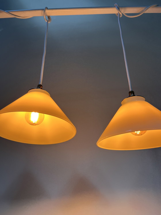 Vintage Set of Two White Glass Industrial Pendant Lights – Pendant lamps (photo 5 of 7)