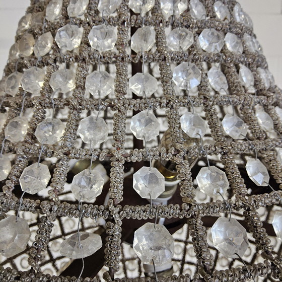 Image 1 of Vintage Louis XVI chandelier button empire crystal (glass) and metal / French chandelier