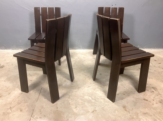 Image 1 of Modernist Braun 4 Stühle Brutalist Siebziger Jahre