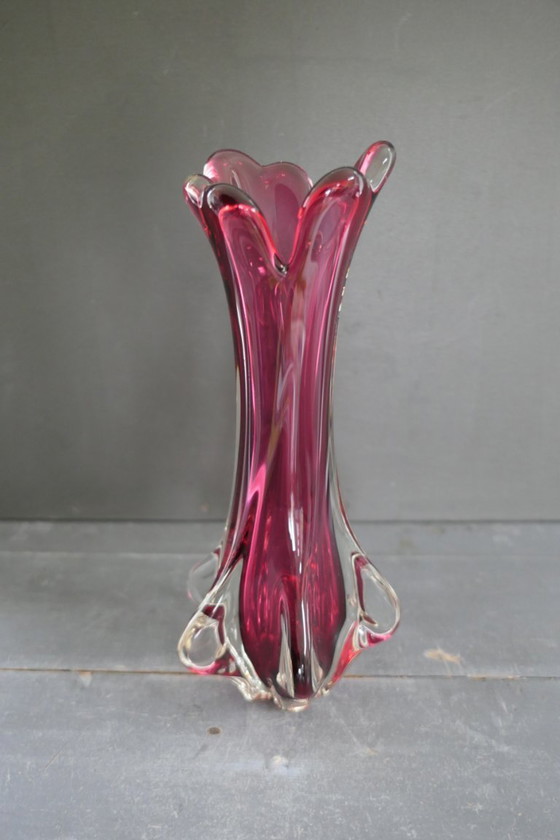 Image 1 of Vase vintage Chambord Fratelli Toso Murano rouge vin