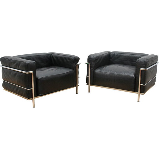 Coppia di poltrone vintage Lc3 in alluminio cromato di Le Corbusier per Cassina