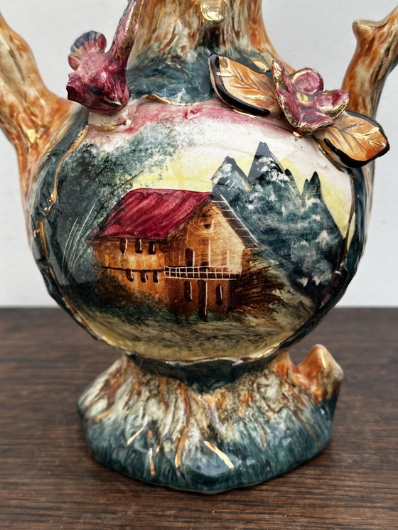 Image 1 of Vintage Barbotine vaas en landelijke decoratie - Belgisch keramiek