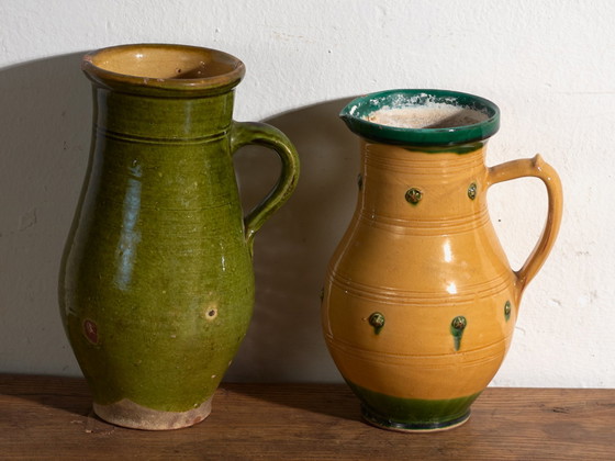 Pair of Antique Glazed Ceramic Jugs, Central Europe, circa 1920, Crockery, Green (photo 3 of 7)