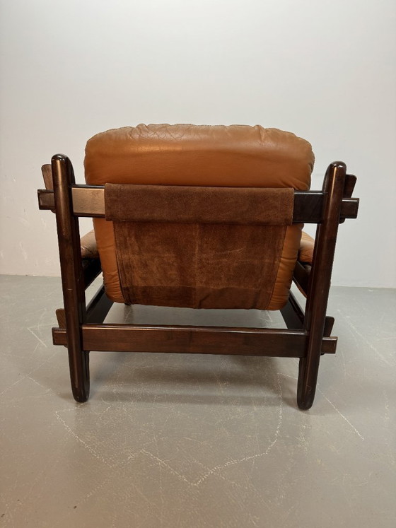 Image 1 of Mid-Century Brazilian Design Jean Gillon 'Rodeio' Lounge Chair in Cognac Leather Upholstery with Jacarandá Wooden Frame.