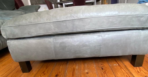 Image 1 of Timothy Oulton Lux Footstool/Ottoman–Tomahawk Pewter Leather