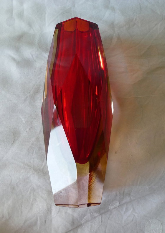 Murano Block Vase by Flavio Poli for Alessandro Mandruzzato, Sommerso, faceted, 1950s – Glass (photo 6 of 8)