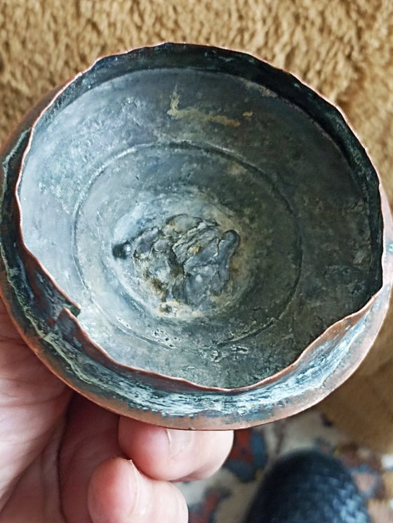 Image 1 of Zeldzame antieke handgehamerde koperen theeketel met komfoor-Maghreb. 
