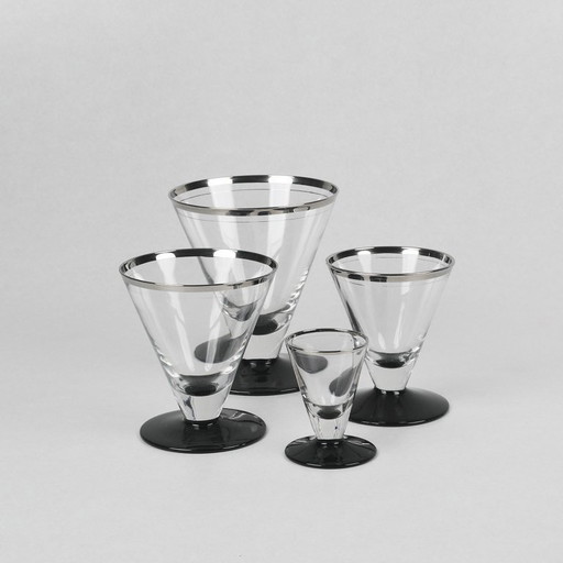Elegant 1930s Art Deco Glass Set of 40! Made in Belgium, V.D. Belgium