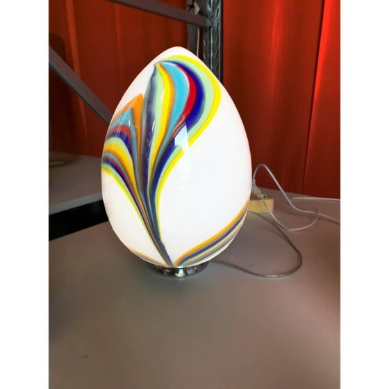Image 1 of Multicolored Reeds White Egg Lamp in Murano-Style Glass