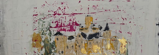 “Neo-Gothic” mixed media on canvas, 70x70 cm painting, abstract and realistic