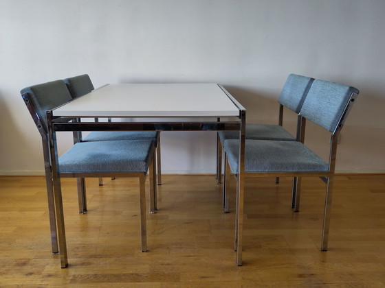 4x Pastoe SM07 Chrom Esszimmerstühle – Stoff (photo 14 of 15)