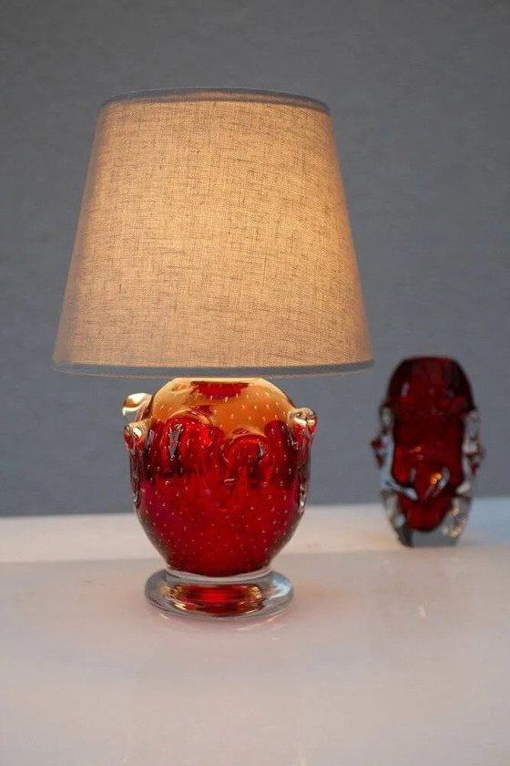Image 1 of Red crystal glass lamp by Börne Augustsson for Åseda