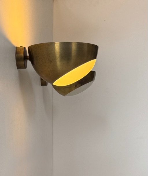 Coppia di applique vintage in ottone e vetro, Italia 1960