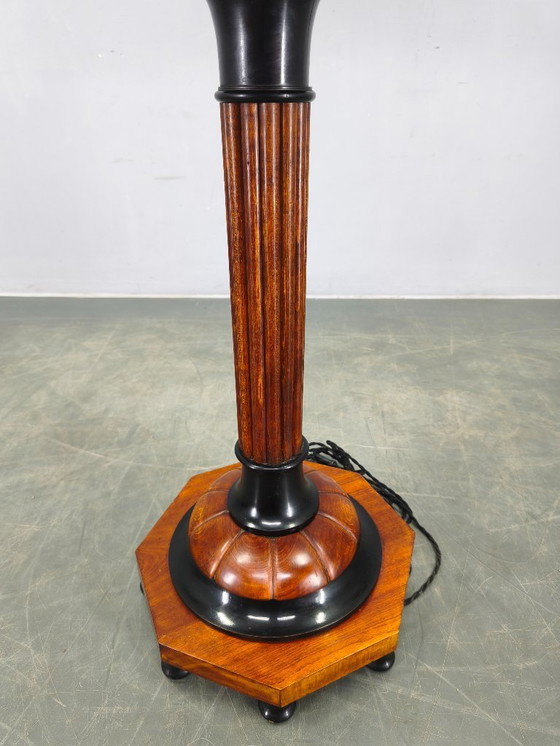 Image 1 of Lampadaire Art Déco italien avec table d'appoint, bois et métal, années 1940