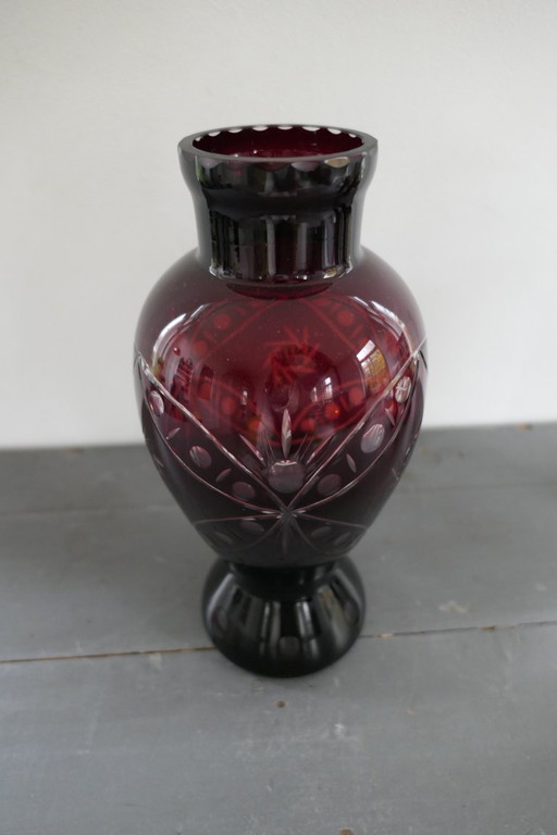 Antique Ruby Red Bohemian Vase Crystal