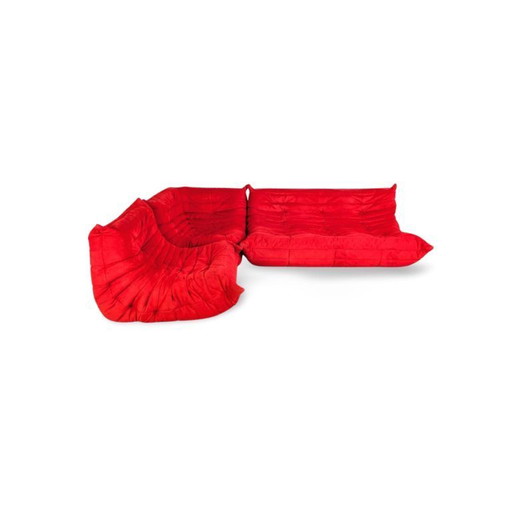 Original Ligne Roset corner sofa Togo couch Ducaroy suede red